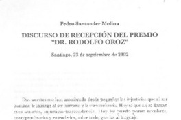 Dicurso de recepción del Premio "Dr. Rodolfo Oroz"