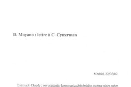 D. Moyano: lettre a C. Cymerman D. Moyano: lettre a C. Cymerman