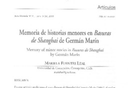 Memoria de historias menores en Basuras de Shanghai de Germán Marín Memoria de historias menores en Basuras de Shanghai de Germán Marín
