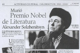 Murió Premio Nobel de Literatura Alexander Solzhenitzyn