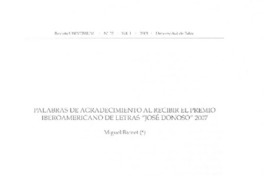 Palabras de agradecimiento al recibir el Premio Iberoamericano de Letras "José Donoso" 2007 Palabras de agradecimiento al recibir el Premio Iberoamericano de Letras "José Donoso" 2007