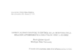 Espiritualidad colonial y control de la escritura en la Relación autobiográfica (1650-1730) de Úrsula Suárez Espiritualidad colonial y control de la escritura en la Relación autobiográfica (1650-1730) de Úrsula Suárez