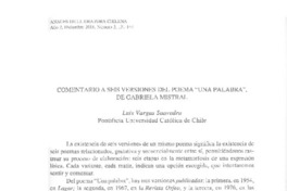 Comentario a seis versiones del poema "Una palabra" de Gabriela Mistral Comentario a seis versiones del poema "Una palabra" de Gabriela Mistral