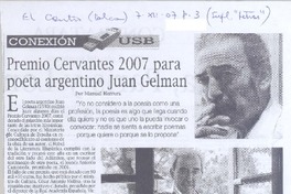Premio Cervantes 2007 para poeta argentino Juan Gelman Premio Cervantes 2007 para poeta argentino Juan Gelman