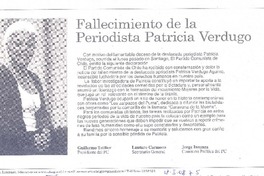 Fallecimiento de la periodista Patricia Verdugo Fallecimiento de la periodista Patricia Verdugo