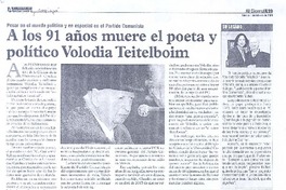 A los 91 años muere el poeta y político Volodia Teitelboim A los 91 años muere el poeta y político Volodia Teitelboim
