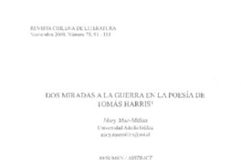 Dos miradas a la guerra en la poesía de Tomás Harris Dos miradas a la guerra en la poesía de Tomás Harris