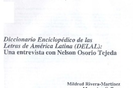 Diccionario Enciclopédico de las Letras de América Latina(DELAL): Una entrevista con Nelson Osorio Tejeda Diccionario Enciclopédico de las Letras de América Latina(DELAL): Una entrevista con Nelson Osorio Tejeda
