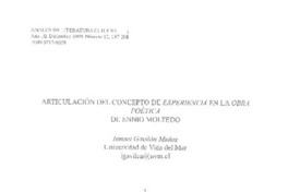 Articulación del concepto de Experiencia en la Obra poética de Ennio Moltedo Articulación del concepto de Experiencia en la Obra poética de Ennio Moltedo