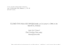 Elementos para considerar la ciudad itópica de Manuel Rojas Elementos para considerar la ciudad itópica de Manuel Rojas