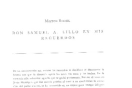 Don Samuel Lillo en mis recuerdos Don Samuel Lillo en mis recuerdos