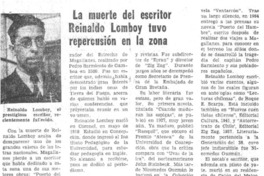 La Muerte del escritor Reinaldo Lomboy tuvo repercusión en la zona. La Muerte del escritor Reinaldo Lomboy tuvo repercusión en la zona.