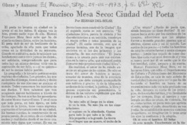Manuel Francisco Mesa Seco: ciudad del poeta Manuel Francisco Mesa Seco: ciudad del poeta