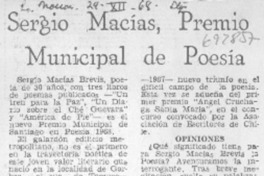 Sergio Macías, Premio Municipal de Poesía.