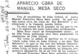 Apareció obra de Manuel Mesa Seco. Apareció obra de Manuel Mesa Seco.