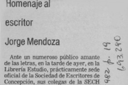 Homenaje al escritor Jorge Mendoza. Homenaje al escritor Jorge Mendoza.