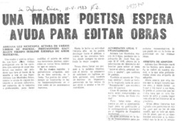 Una madre poetisa espera ayuda para editar obras. Una madre poetisa espera ayuda para editar obras.