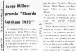 Jorge Millas: premio "Ricardo Latcham 1973". Jorge Millas: premio "Ricardo Latcham 1973".