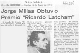 Jorge Millas obtuvo premio "Ricardo Latcham". Jorge Millas obtuvo premio "Ricardo Latcham".