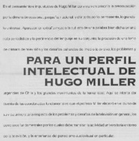 Para un perfil intelectual de Hugo Miller Para un perfil intelectual de Hugo Miller