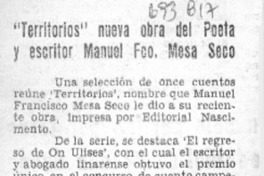 Territorios" nueva obra del poeta y escritor Manuel Fco. Mesa Seco. Territorios" nueva obra del poeta y escritor Manuel Fco. Mesa Seco.