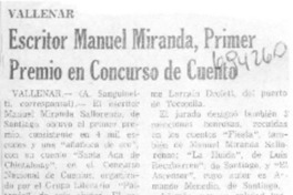 Escritor Manuel Miranda, primer premio en concurso de cuento.
