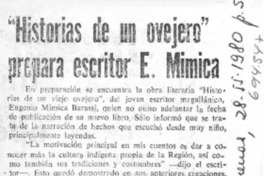 "Historias de un ovejero" prepara escritor E. Mimica. "Historias de un ovejero" prepara escritor E. Mimica.
