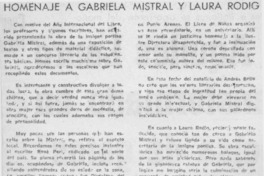 Homenaje a Gabriela Mistral y Laura Rodig Homenaje a Gabriela Mistral y Laura Rodig
