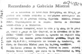 Recordando a Gabriela Mistral. Recordando a Gabriela Mistral.