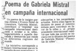 Poema de Gabriela Mistral en campaña internacional. Poema de Gabriela Mistral en campaña internacional.