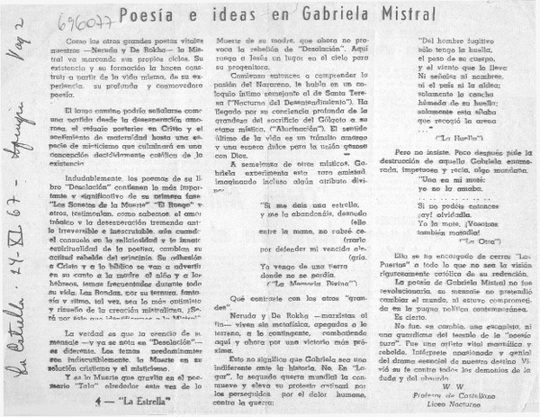 Poesía e ideas en Gabriela Mistral