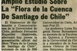 Amplio estudio sobre la "flora de la cuenca de Santiago de Chile". Amplio estudio sobre la "flora de la cuenca de Santiago de Chile".