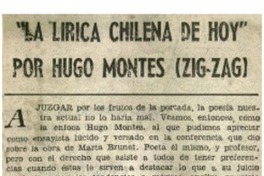 La lírica chilena de hoy" La lírica chilena de hoy"