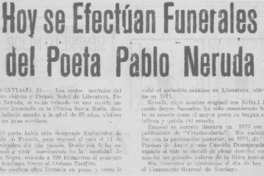 Hoy se efectúan funerales del poeta Pablo Neruda. Hoy se efectúan funerales del poeta Pablo Neruda.