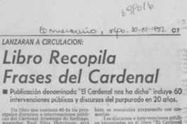 Libro recopila frases del Cardenal. Libro recopila frases del Cardenal.