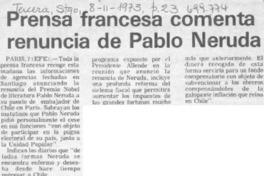 Prensa francesa comenta renuncia de Pablo Neruda.