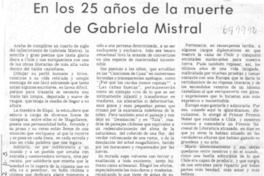 En los 25 años de la muerte de Gabriela Mistral En los 25 años de la muerte de Gabriela Mistral