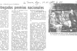 Entregados premios nacionales. Entregados premios nacionales.