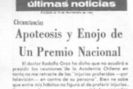 Apoteosis y enojo de un premio nacional Apoteosis y enojo de un premio nacional