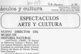Nuevo director del Museo de Historia Natural. Nuevo director del Museo de Historia Natural.