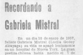 Recordando a Gabriela Mistral. Recordando a Gabriela Mistral.