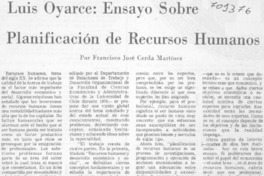 Luis Oyarce, Ensayo sobre planificación de recursos humanos Luis Oyarce, Ensayo sobre planificación de recursos humanos