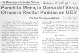 Panchita Mena, la dama del verso, ofrecerá recital poético en UCV