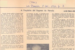 A propósito del regreso de Neruda A propósito del regreso de Neruda