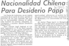 Nacionalidad chilena para Desiderio Papp. Nacionalidad chilena para Desiderio Papp.