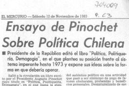 Ensayo de Pinochet sobre política chilena. Ensayo de Pinochet sobre política chilena.