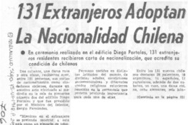 131 extranjeros adoptan la nacionalidad chilena. 131 extranjeros adoptan la nacionalidad chilena.