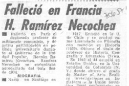 Falleció en Francia H. Ramírez Necochea. Falleció en Francia H. Ramírez Necochea.