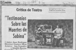 Testimonios sobre las muertes de Sabina Testimonios sobre las muertes de Sabina