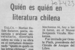 Quién es quién en literatura chilena. Quién es quién en literatura chilena.